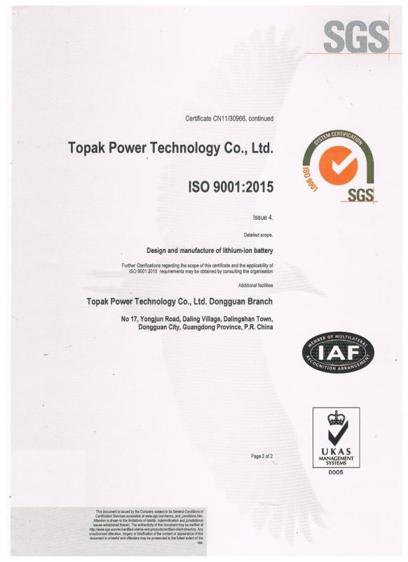 ISO9001 - Shenzhen Topak New Energy Co., Ltd.