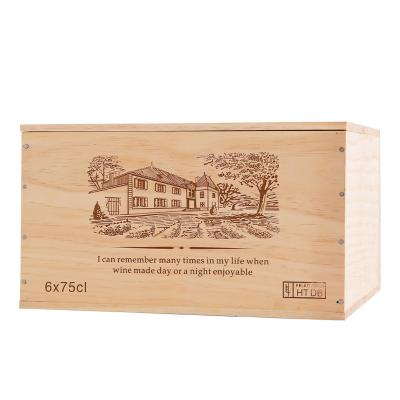 China New Style Red Wine OEM Gift Packaging Wine Storage Box Pine Wood Wine Box Wood Box Six Pack for sale