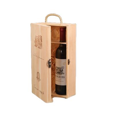 China Wholesale New Style Gift Packaging Farmhouse Two Cavity Bottle Wooden Wine Bottle Gift Box Support Logo Pattern Customization for sale