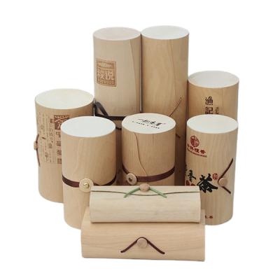 China Customization Wholesale Recyclable Tube Birch Veneer Soft Bark Cylindrical Wooden Cylinder Packaging Box For Gift Wine Bottle for sale