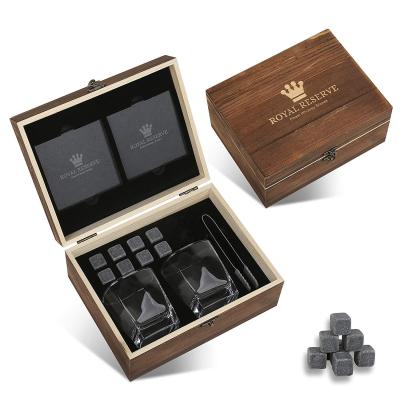 China Handmade environmental whiskey stones and glass gift set, high quality handmade wooden box for bar family for sale