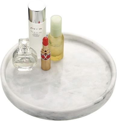 China Vanity Makeup Marble Serving Tray Display Tray For Counter LCJG White Round Marble Perfume Tray Cosmetics Organizer Candle Jewelry for sale