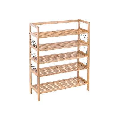 China Modern Bamboo Rack 5 Tier Shoe Rack Shoe Shelf Storage Organizer For Entryway Hallway Wooden Living Room for sale