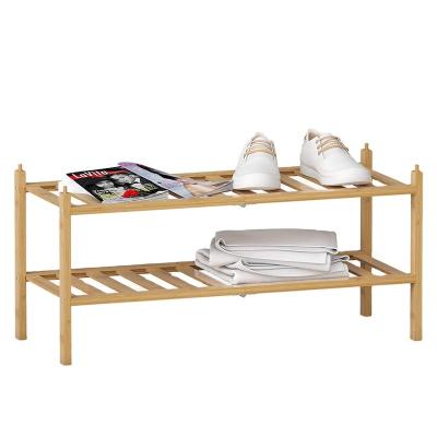 China Wholesale Sustainable 2-Tier Shoe Rack Bamboo Stackable Shoe Shelf Storage Organizer for sale