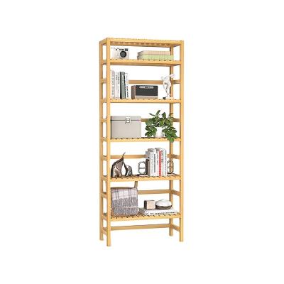 China Wholesale 6 Tiers Bookshelf Book Shelves Bamboo Adjustable Large Stand Organizer Shelving Unit Free Standing Storage For Living Room for sale