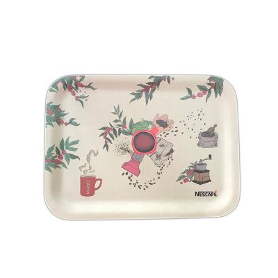 China Wholesale Home Party Wooden Rolling Anti Slip Floral Printing Drink Serving Tray for sale