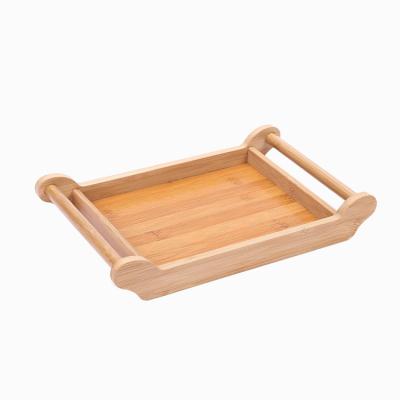 China Home Square Coffee Tea Breakfast Fast Food Table Best Quality Non-slip Bamboo Serving Tray With Handles for sale