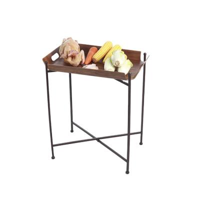 China New Type Modern Iron Frame Wooden Barbecue Tray Folding Side Table for sale