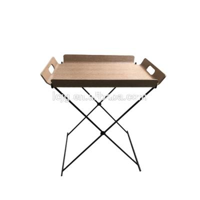 China Easily Cleaned Small Folding Metal BBQ Table Side Wood Rack Tray Steel Tray With Stand for sale