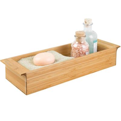 China Bamboo Organizer Bamboo Tray Bamboo Toilet Tissue Holder Bathroom Vanity Tray Natural Wood Soap Holder Toilet Tank Slip Resistant for sale