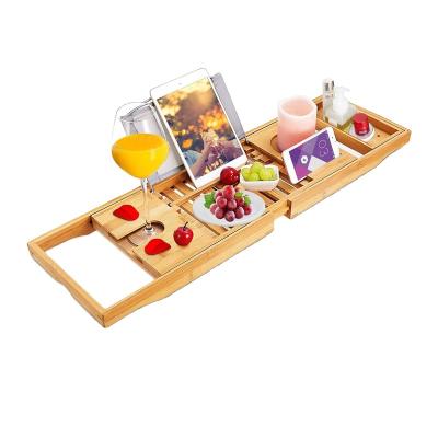 China Sustainable Bamboo Tub Cart Trays With Extending Sides Reading Rack Tablet Holder for sale