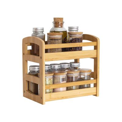 China Totally Viable Bamboo Organizer Wholesale 2 Tier Shelf Spice Cart Rack For Kitchen Cupboard for sale