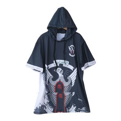 China high quality casual unisex short type T-shirt Anti-wrinkle sleeve hood T-shirts Hoodie short sweatshirt for sale