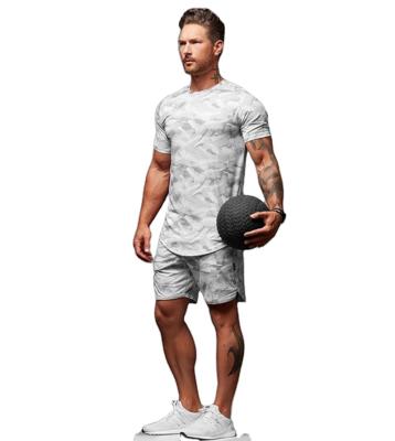 China two-piece suit of summer muscle men's suit Anti-wrinkle leisure sports T-shirt fitness shorts camouflage short-sleeved sportswear for sale