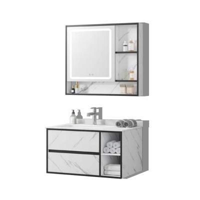 China D-6949 Modern Bathroom Vanity Cabinet Combination Mirror Marble Texture Countertops Vanity Cabinet for sale