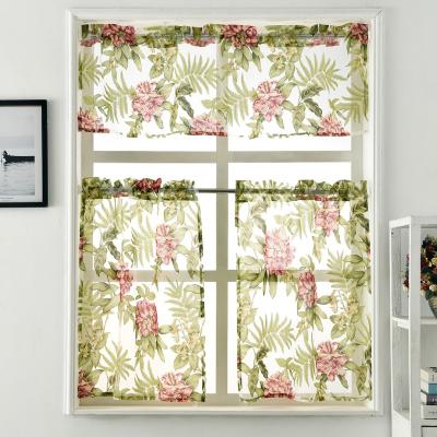 China Blackout Floral Kitchen Curtains Set Short Ready Made Sheer Curtains In Windows 3 - Piece Kitchen Curtain Tier And Valance Set for sale