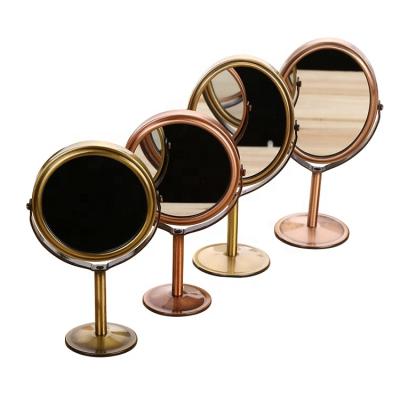 China Two Sided Custom Logo Metal Round Women's Table Makeup Desk Mirror for sale