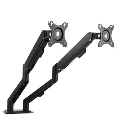 China Aluminum Dual Monitor Arm Desk Mount Stand Shock Absorber Adjustable Monitor Arm Cost Effective for sale