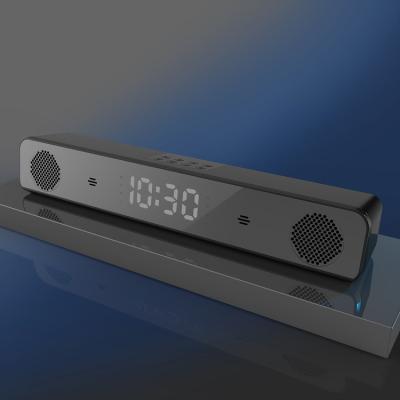 China New Fashion Portable Wireless Soundbar Mini System Indoor Wireless Speaker With LCD Screen Soundbar Alarm Clock for sale