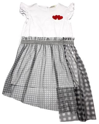 China Anti-wrinkle fashion design kids clothing girl o-neck comfortable mesh dress with sleeves and multi layer for sale