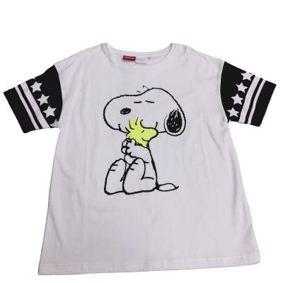 China Soft Touch 100% Cotton Fashion Kids Wear Crew Neck Cartoon Pattern Anti-Shrink T-Shirt With Puffed Short Sleeves for sale