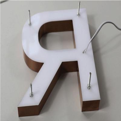 China Decorative Led 26 Alphabet Abs Light Up Gold Back Letter Electronic Advertising Lighting Channel Letters Sign for sale