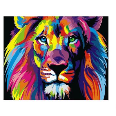 China Customization 40*50 Color Frame Lion DIY Interior Animal Digital Painting Private Custom Stretch Canvas Art Painting for sale