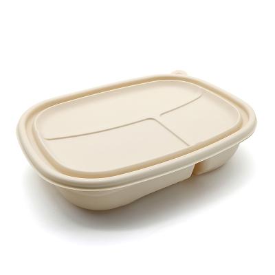 China Customizable 950ml Biodegradable Compostable Sealed Large 3 Compartments Cornstarch Food Bowl Biodegradable Caterer for sale