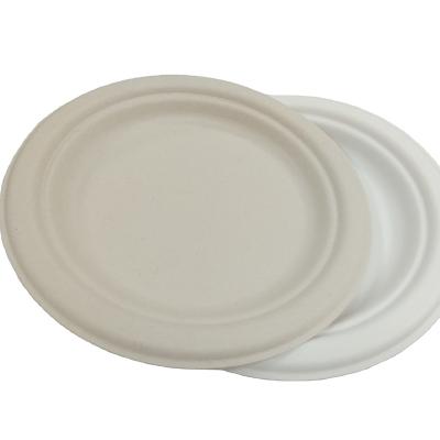 China Disposable Sustainable Sugar Cane Packaging Compostable Biodegradable Bagasse 7 Inch Round Dishes for sale