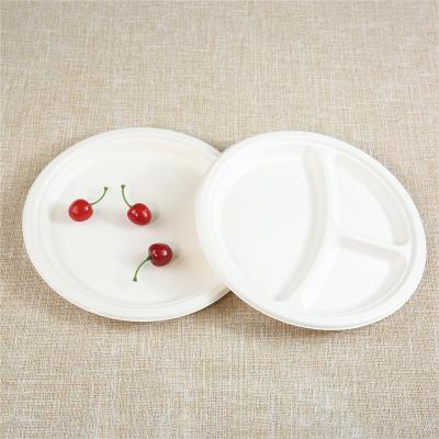 China Oil-resistant& Manufacturer Water Resistant 10 Inch Disposable Biodegradable 3 Compartment Round Dishes for sale