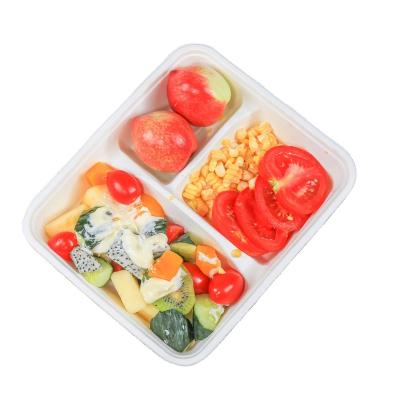 China Oil-resistant& 3 Compartment Biodegradable and Compostable Disposable Tray Water Resistant Green Packaging Material for sale