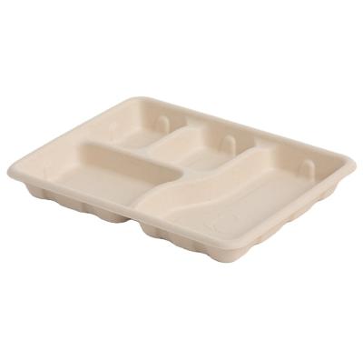 China Oil-resistant& New Promotion Water Resistant Biodegradable Sugar Cane Bagasse 4-Compartment Disposable Tray for sale