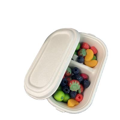 China Oil-resistant& Water Resistant Disposable Baagasse Salad Bowl 2 Compartment Biodegradable Food Wrap for sale