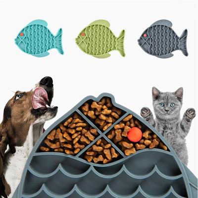 China Dropshipping Stocked Fish Shape Silicone Dog Lick Mat Slow Food Bowl For Small Medium Dogs Puppy Cat Treat Feeder Dispenser Pet Supplies for sale