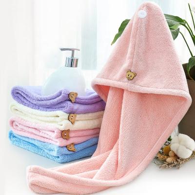 China 2021 Adjustable Newcomer Button Design Ladies Hair Towel Christmas Hair Towel Gift Home Hotel Dry Hair Viable for sale