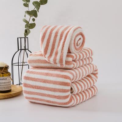 China MENBORY viable striped dry hair cap facial towel microfiber make up removal tissue towel sets for salon spa for sale