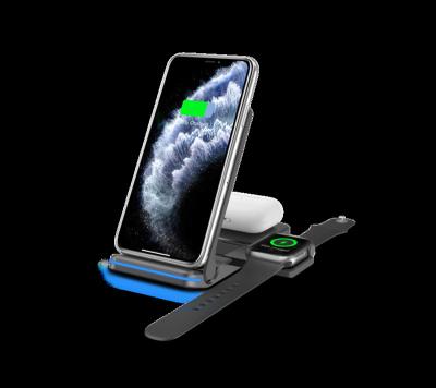 China Factory Price Guany Z6F 15W Wireless Charging Tabletop Fast Charging Qi Fast Folding 3 in 1 Wireless Charger Station for sale