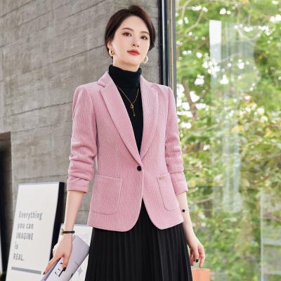 China Anti-wrinkle 2023 Autumn Winter New Pink Elegant Fashion Casual Small Suit Collar Coat Female Senior Sense Warm Blazer for sale