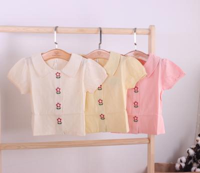 China Children's Shirt Spring Summer Baby Breathable Bubble Sleeves Flower Lapel Girls Shirt for sale