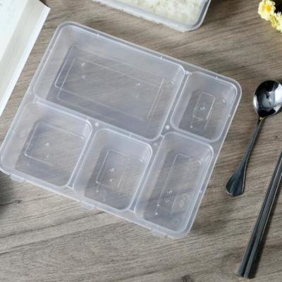 China Good Health Food Transparent PP 5 Compartment Lunch Box With Microwable for sale