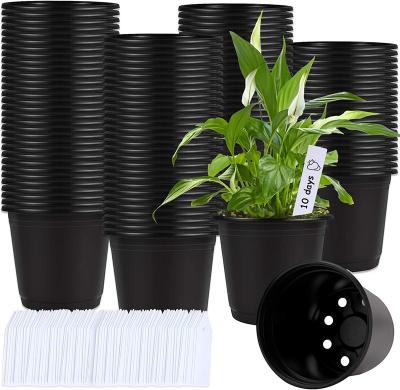 China Modern 110 Pcs 0.5 Gallon 6 Inch Black Plastic Plant Nursery Pots Seed Planting Pots Containers With 110 Labels for sale