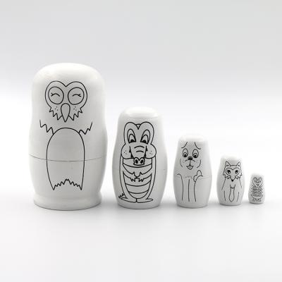 China Cartoon Toy Handmade Craft Wooden Russian Matryoshka Animal Custom Nesting Dolls for sale