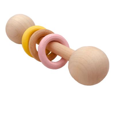 China Baby Safe Wooden Rattle Top Selling Wooden Milk Teeth Grinding Bite Teether Teething Rattle Toys for sale