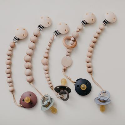 China Wholesale Newborn Wooden Toy Anti-drop Wooden Teeth Chain Soother Clip Holder Pacifier Clip Holder BPA Free for sale