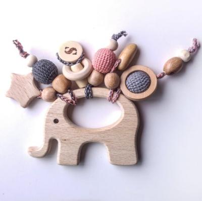 China Baby Safe Elephant Wooden Teething Silicone Beads Teether Custom Toy for sale