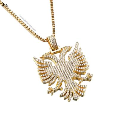 China Fashionable Wholesale Gold Gilded Double Eagle Pendant Jewelry Eagle Bird Hip Hop Jewelry for sale