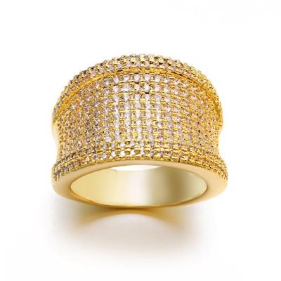 China TRENDY Fashion Jewelry 18k Sterling Silver Gold Plated Pave Zircon Stone Wedding Ring Iced Out Hip Hop Rings for sale