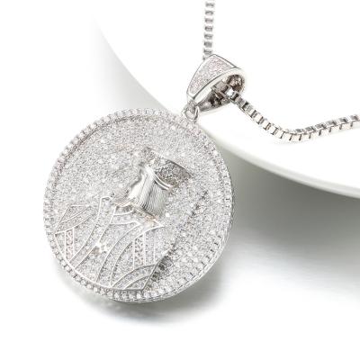 China Hiphop JASEN JEWELS Iced Out Hip Hop Pendant AAA White Zirconia Diamond Round Silver Pendant for sale