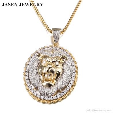 China Hiphop Brass And Silver The Golden Lion Head Diamond Animal Pendant From Jewelry 925 Maker for sale