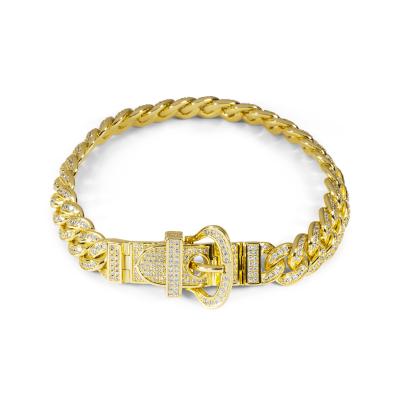 China New Environmental Friendly Hip Hop Men's Bracelets Iced Out 925 Gold Plated Cuban Chain Silver Pave Bracelets Jewelry for sale